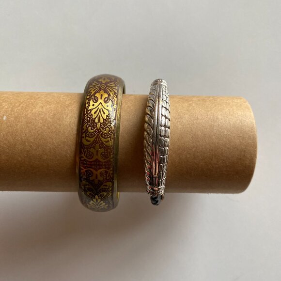 Vintage Gold Floral Bangle & Silver Tone Braided Bracelet Set – Boho Jewelry Lot - Picture 9 of 13